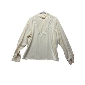 Vintage Off White Long Sleeve Blouse Pleated Lace K.B. Lawrence Size 16